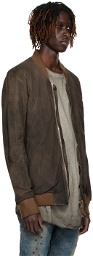 Boris Bidjan Saberi Brown Perforated Leather Bomber Jacket