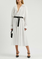 Norma Kamali Belted Matte Satin Shirt Dress White