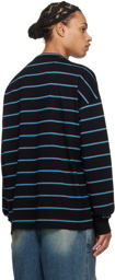 Juun.J Black & Blue Striped Long Sleeve T-Shirt