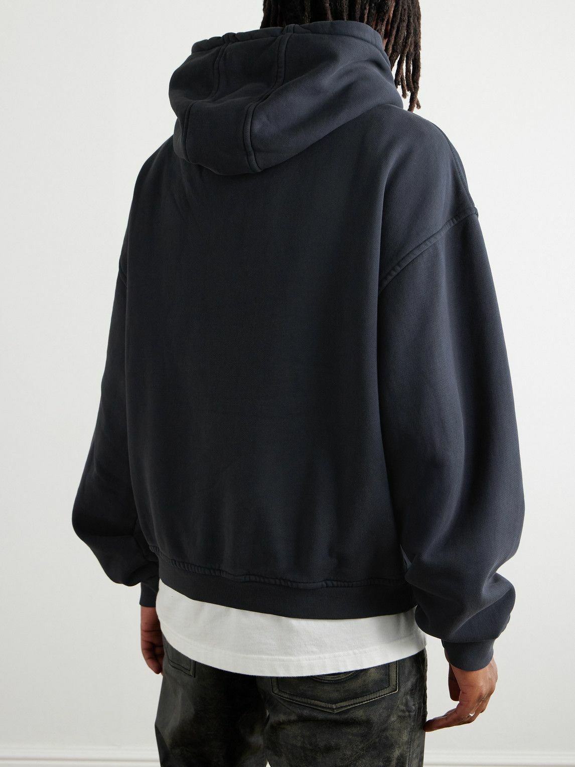 Rhude - Logo-Print Appliquéd Cotton-Jersey Hoodie - Blue Rhude