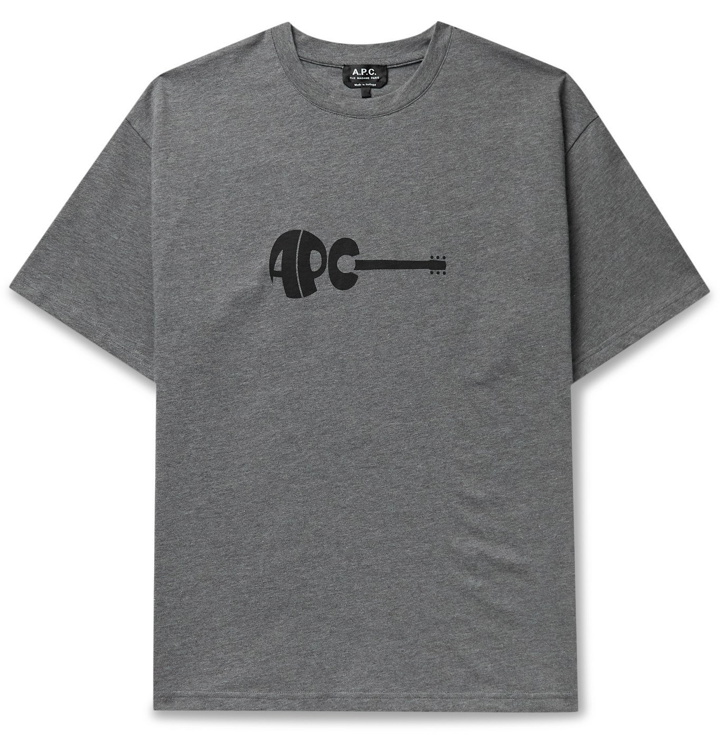 Photo: A.P.C. - Mael Logo-Print Mélange Cotton-Jersey T-Shirt - Gray