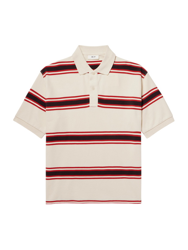 Photo: NN07 - Valentin 30047 Striped Organic Cotton-Piqué Polo Shirt - Red