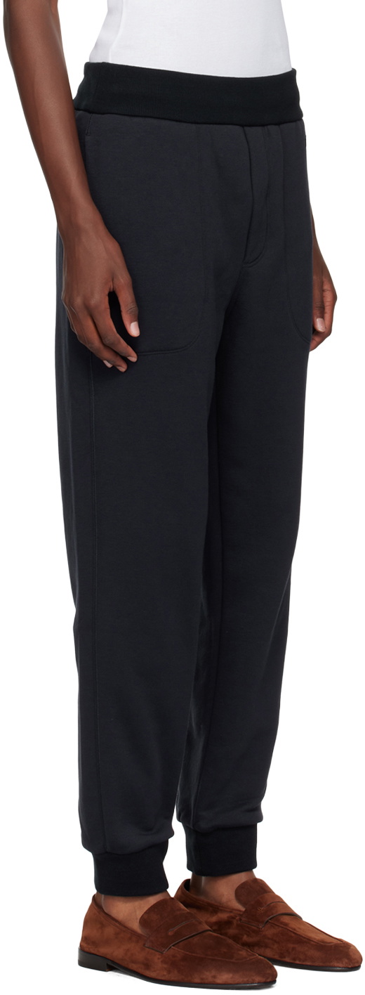 ZEGNA Navy Embroidered-Logo Sweatpants