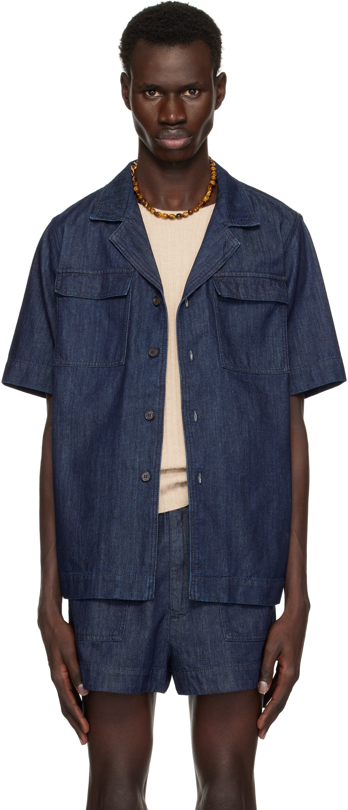 Dries Van Noten: Navy Paneled Denim Shirt | SSENSE