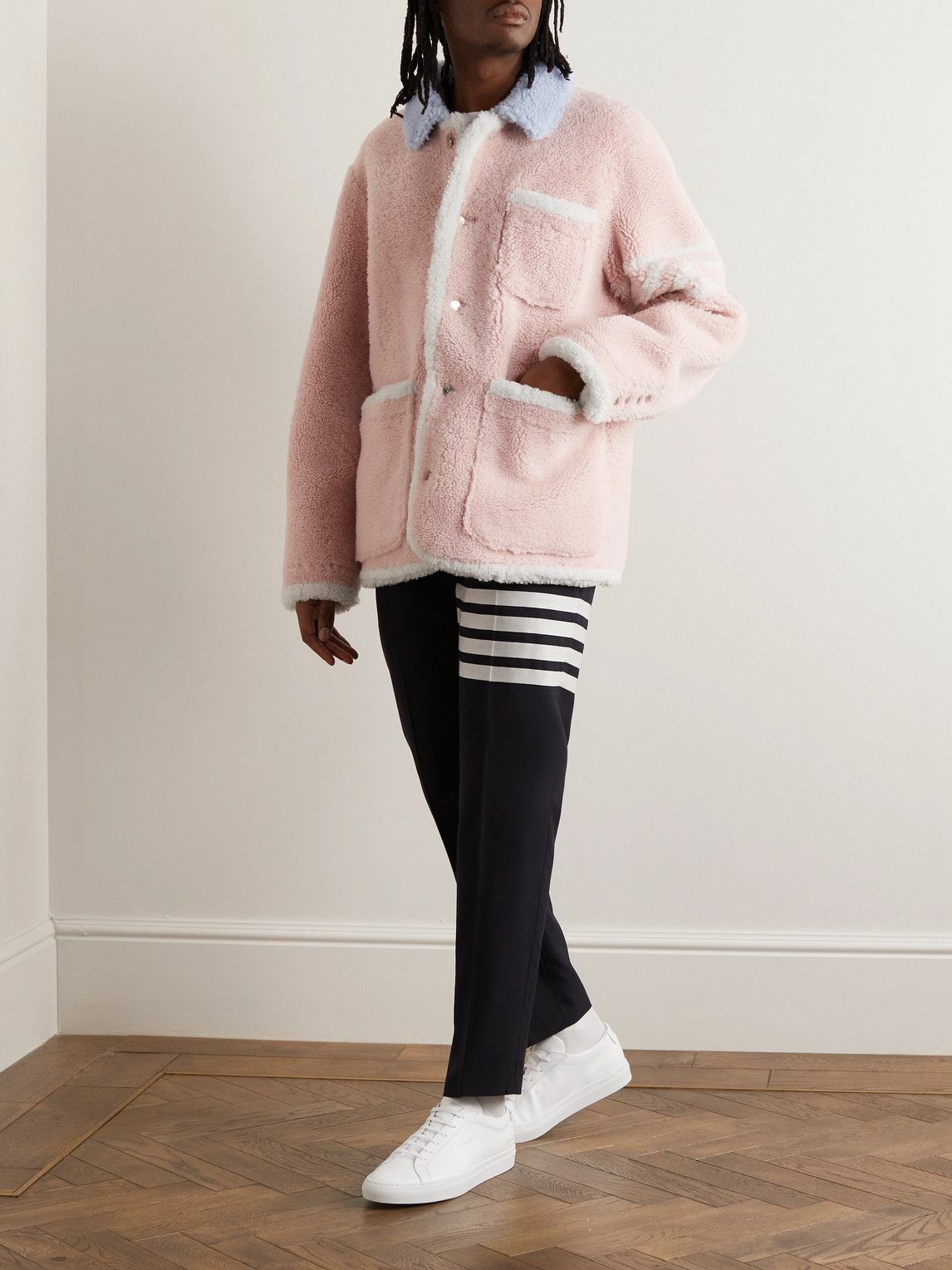 Thom Browne - Colour-Block Shearling Jacket - Pink Thom Browne