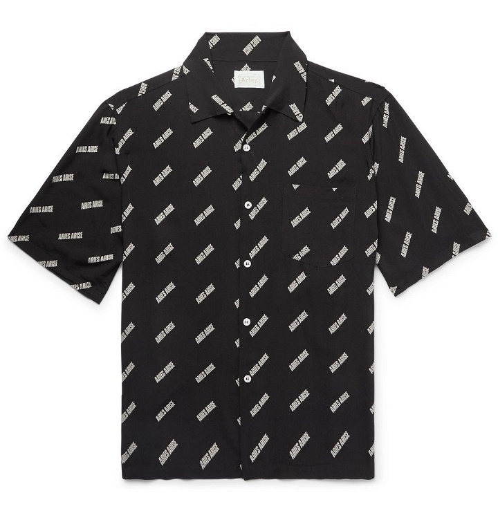 Photo: Aries - Camp-Collar Logo-Print Woven Shirt - Men - Black