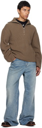 Courrèges Brown Ribbed Wool Trucker Sweater