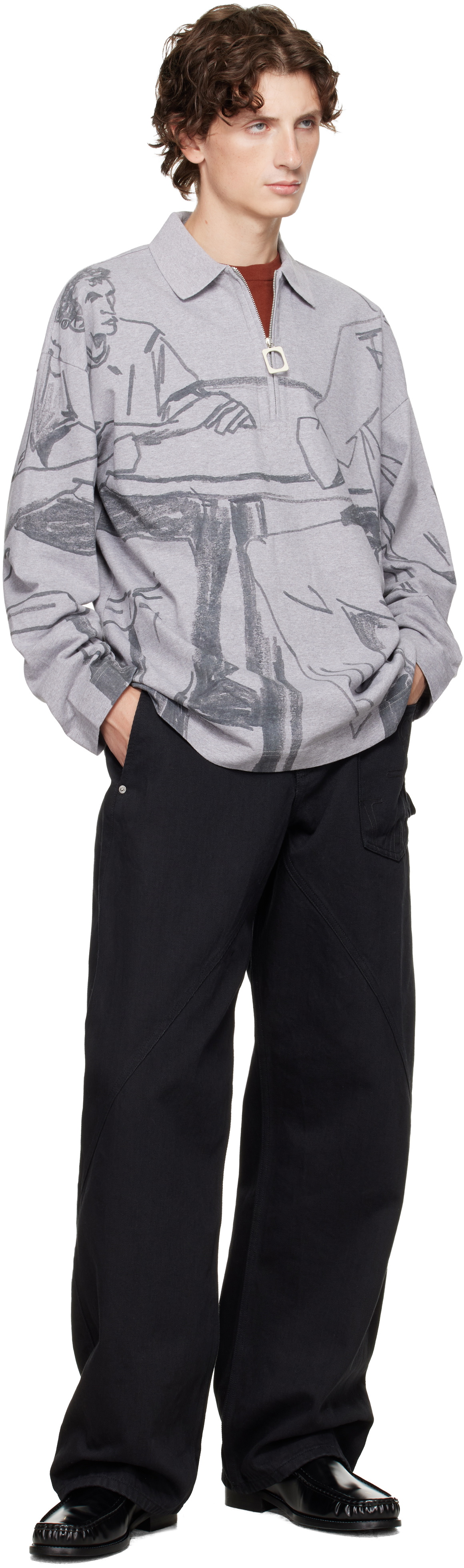 JW Anderson Gray Printed Rugby Polo