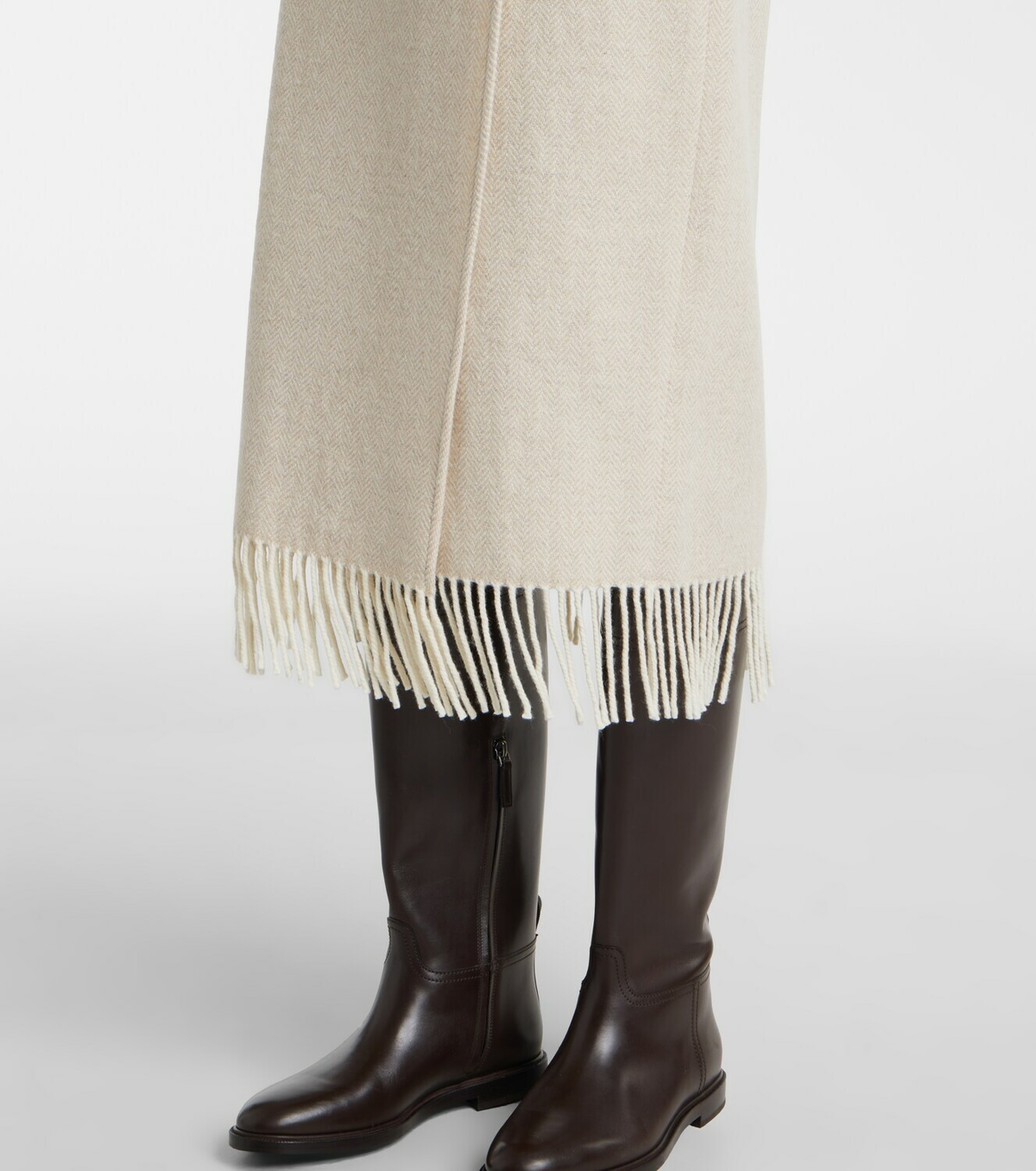 Polo Ralph Lauren Fringed herringbone wool-blend wrap skirt