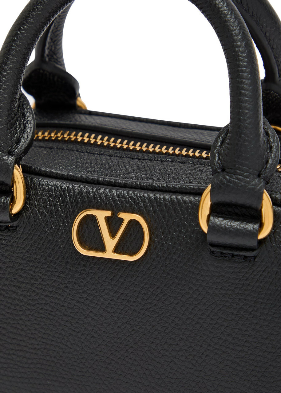 Valentino Garavani Vlogo Mini Pebbled Leather top Handle bag - Black - One Size