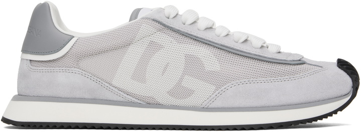 Photo: Dolce&Gabbana Gray Mixed-Material 'DG' Cushion Sneakers