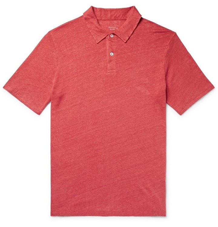 Photo: Hartford - Slub Linen Polo Shirt - Tomato red
