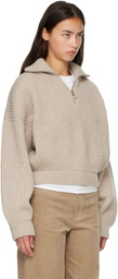 &Daughter Beige Rowan Rib Half Zip Sweater