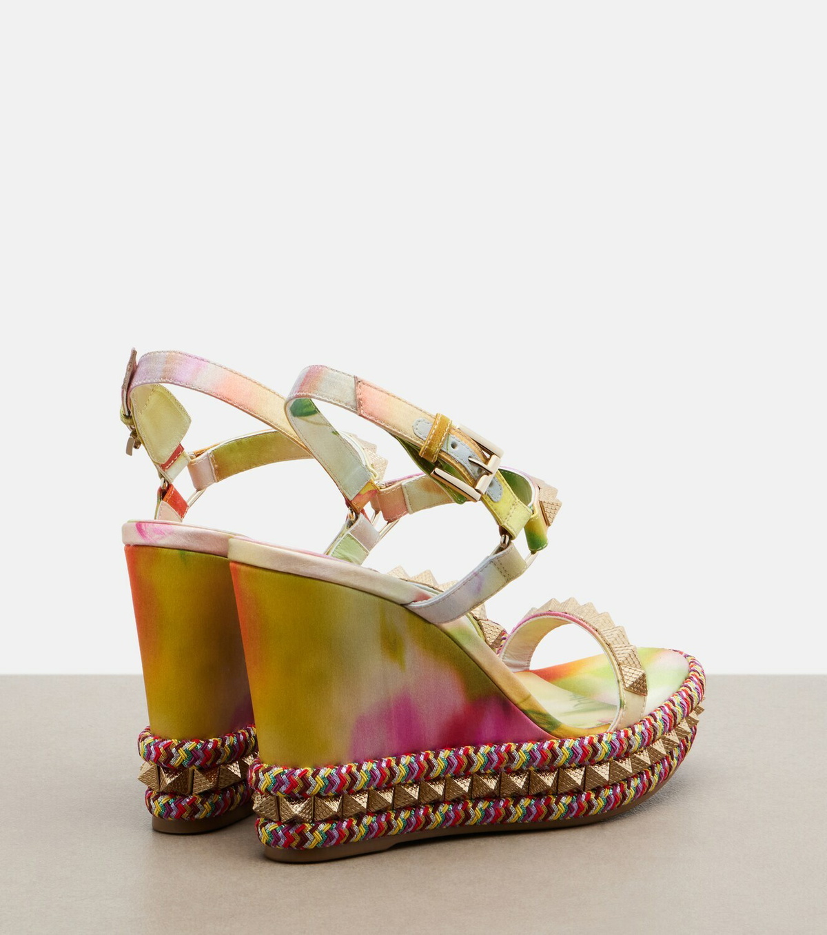 Christian Louboutin Pyra Clou studded floral chiné espadrille wedges