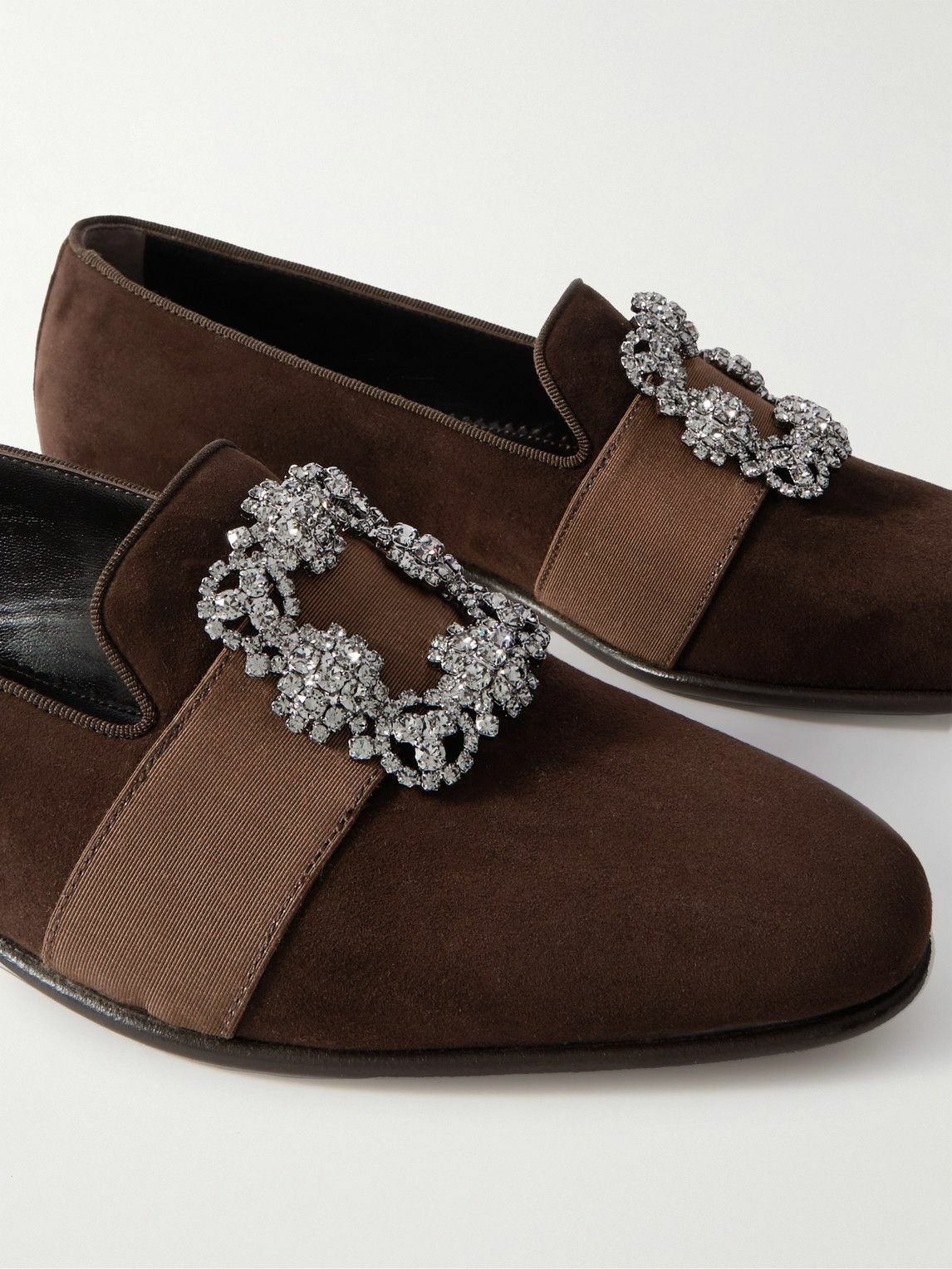 Manolo Blahnik - Carlton Embellished Grosgrain-Trimmed Suede 