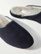 Derek Rose - Douglas Shearling-Lined Suede Slippers - Blue