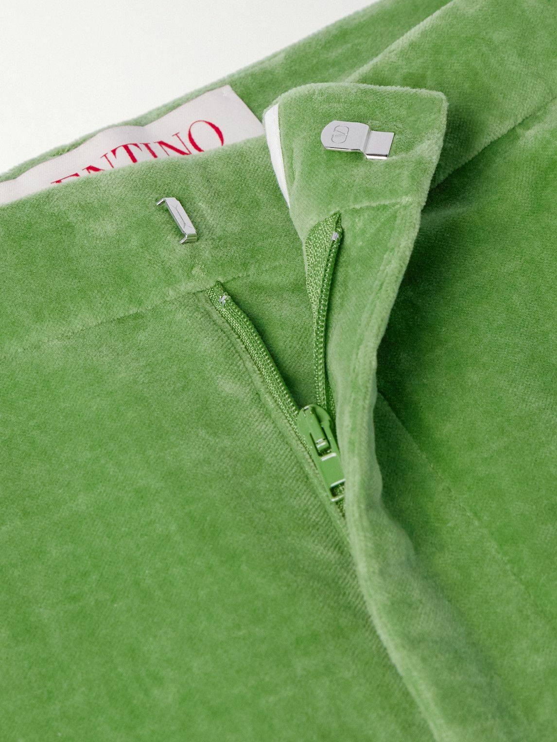 Valentino Garavani - Flared Jacquard-Trimmed Cotton and Linen-Blend Velvet Trousers - Green