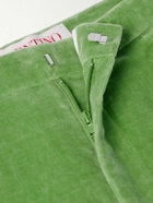 Valentino Garavani - Flared Jacquard-Trimmed Cotton and Linen-Blend Velvet Trousers - Green