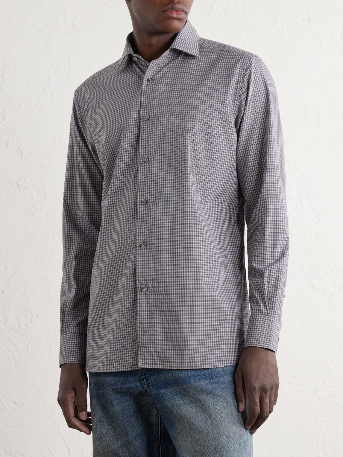 Zegna - Centoquaranta Checked Cotton-Twill Shirt - Gray