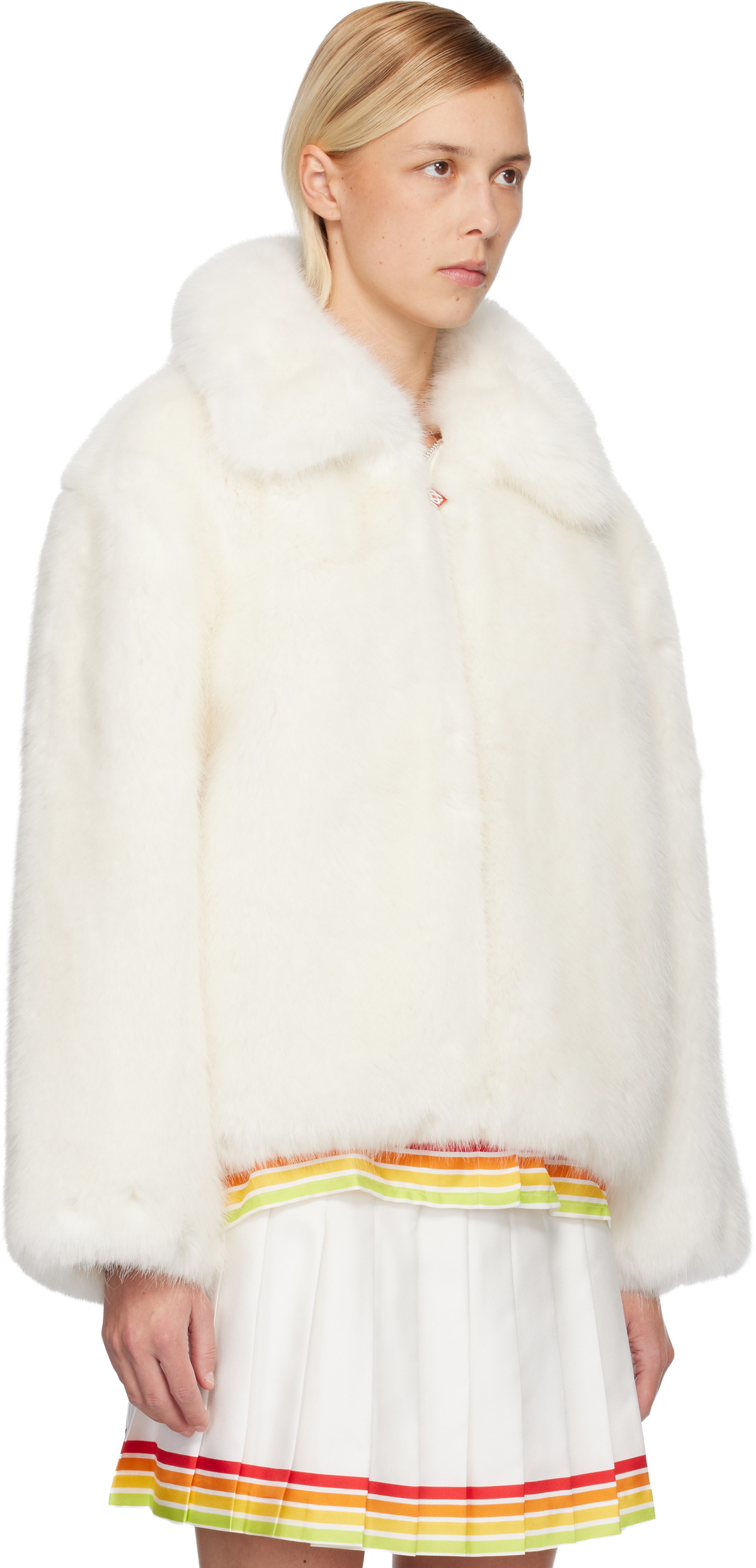 Casablanca White Zip Faux-Fur Jacket
