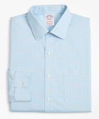 Brooks Brothers Men's Stretch Madison Relaxed-Fit Dress Shirt, Non-Iron Poplin Ainsley Collar Gingham | Light Blue