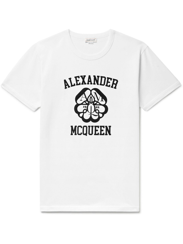 Photo: Alexander McQueen - Logo-Flocked Cotton-Jersey T-Shirt - White