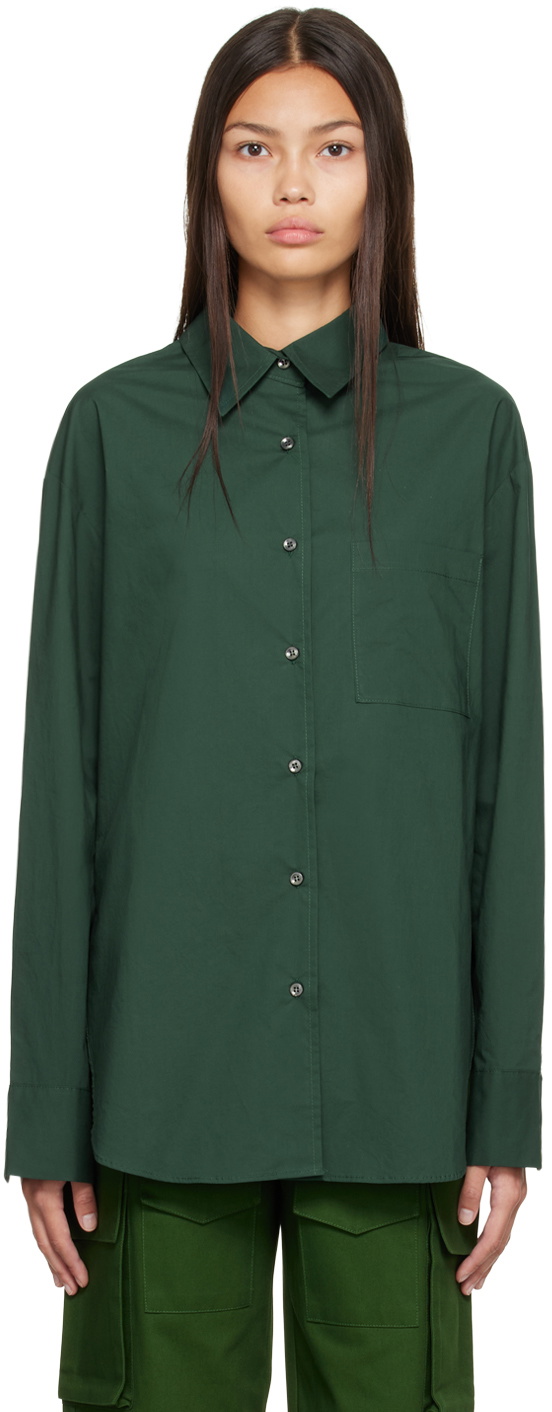 Green Lui patch-pocket striped cotton-poplin shirt, The Frankie Shop