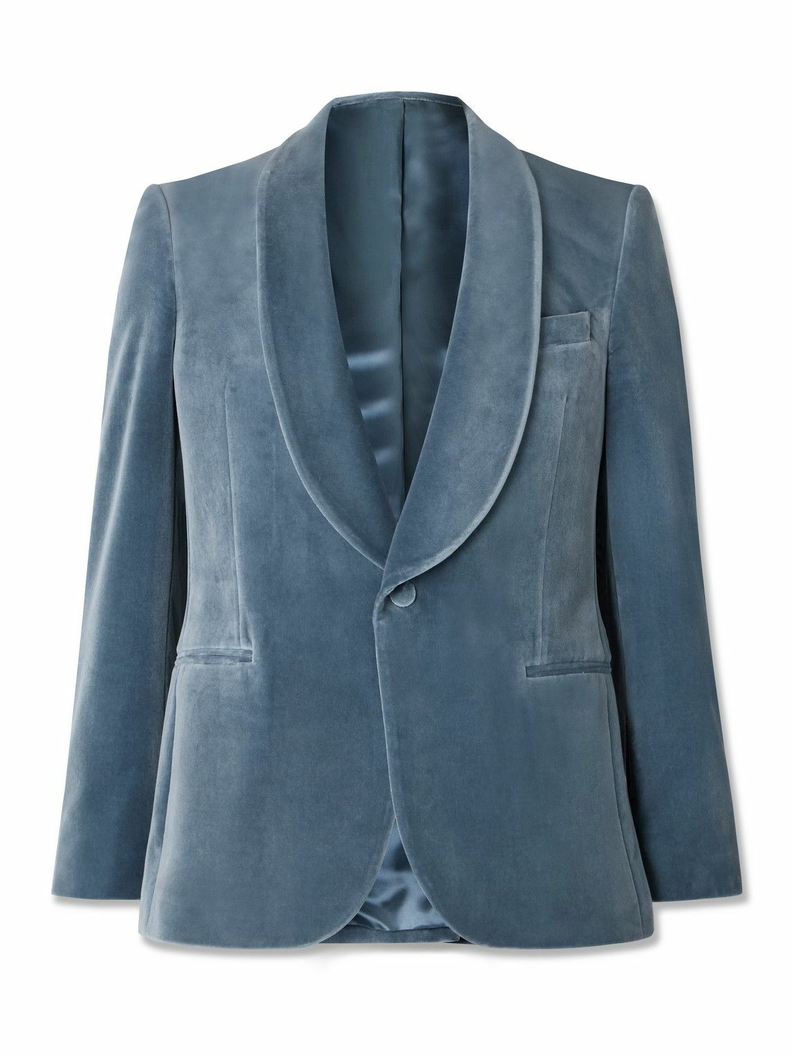 Mr P. - Slim-Fit Shawl-Collar Cotton-Velvet Tuxedo Jacket - Blue