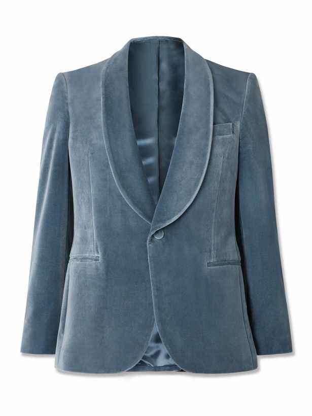 Photo: Mr P. - Slim-Fit Shawl-Collar Cotton-Velvet Tuxedo Jacket - Blue