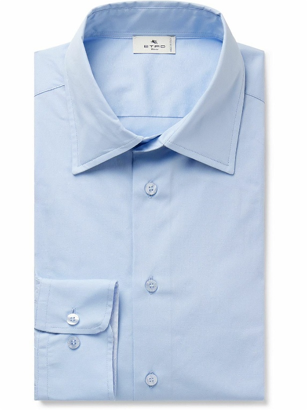 Photo: Etro - Slim-Fit Cotton-Blend Poplin Shirt - Blue