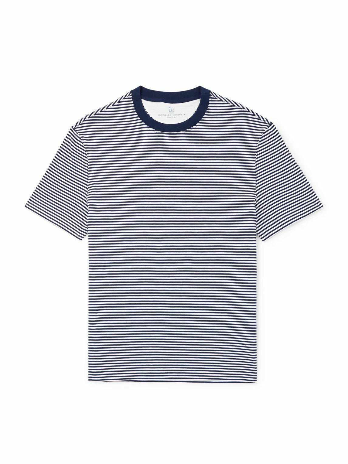 Brunello Cucinelli - Slim-Fit Striped Cotton-Jersey T-Shirt - Blue