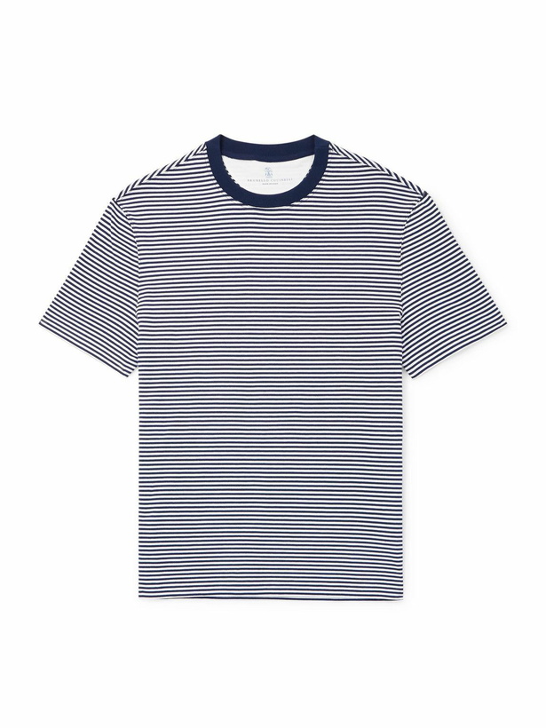 Photo: Brunello Cucinelli - Slim-Fit Striped Cotton-Jersey T-Shirt - Blue