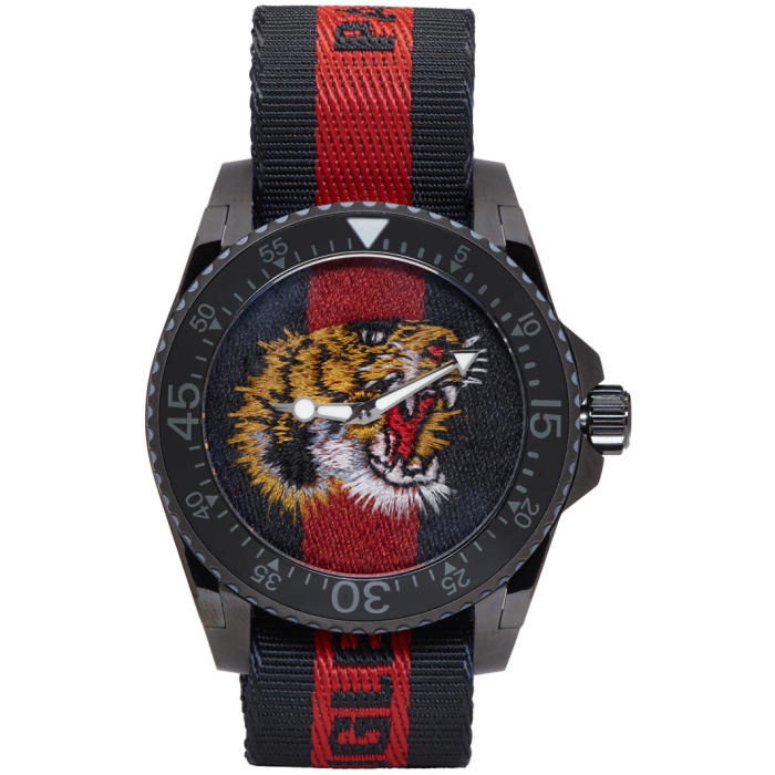 Photo: Gucci Navy and Red Web Tiger Dive Watch