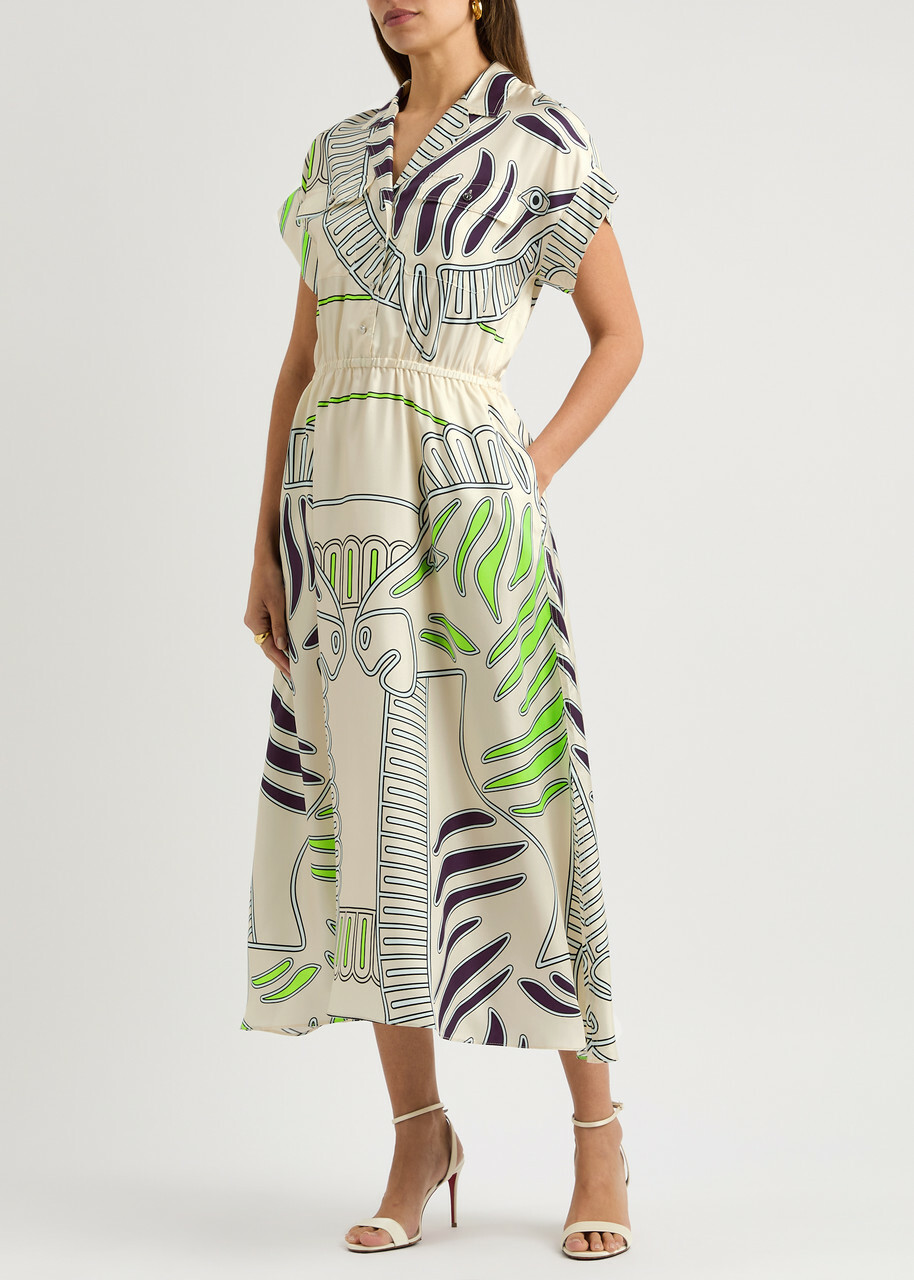 Tory Burch Printed Silk-satin Midi Shirt Dress Multicoloured Tory Burch