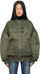 R13 Green Zip Out Down Bomber Jacket