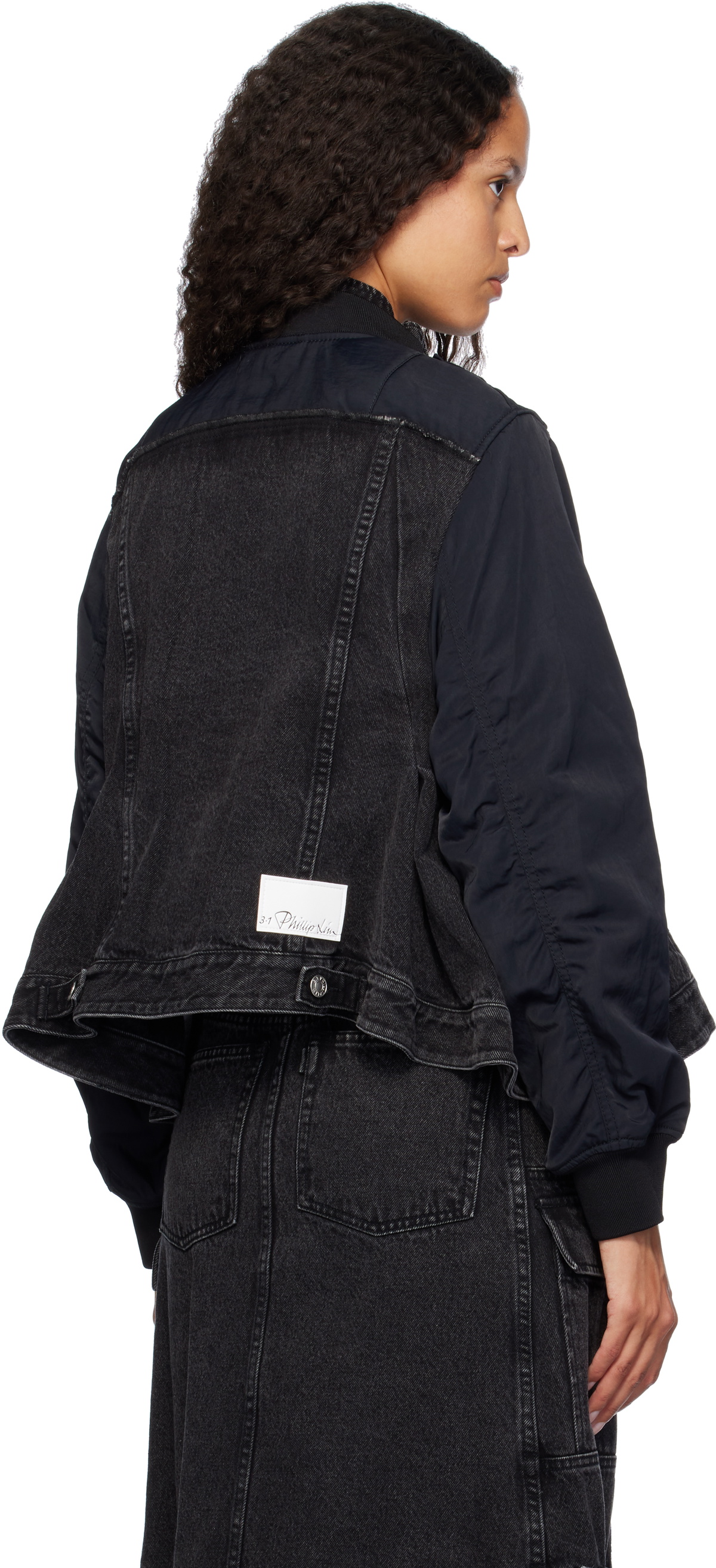 3.1 Phillip Lim Black Hybrid Flight Denim Jacket 3.1 Phillip Lim