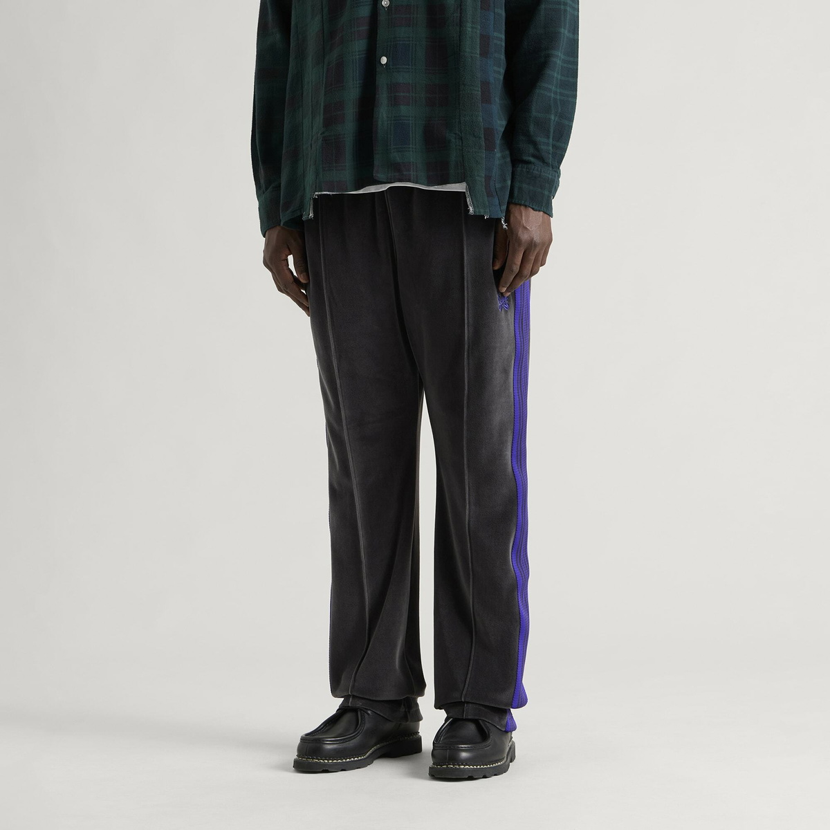 Needles Men's Velour Narrow Track Pants in Charcoal