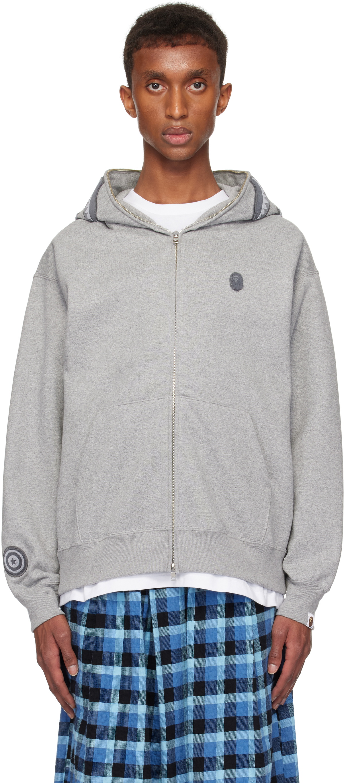 BAPE Gray Ape Head One Point Shark Zip Hoodie A Bathing Ape