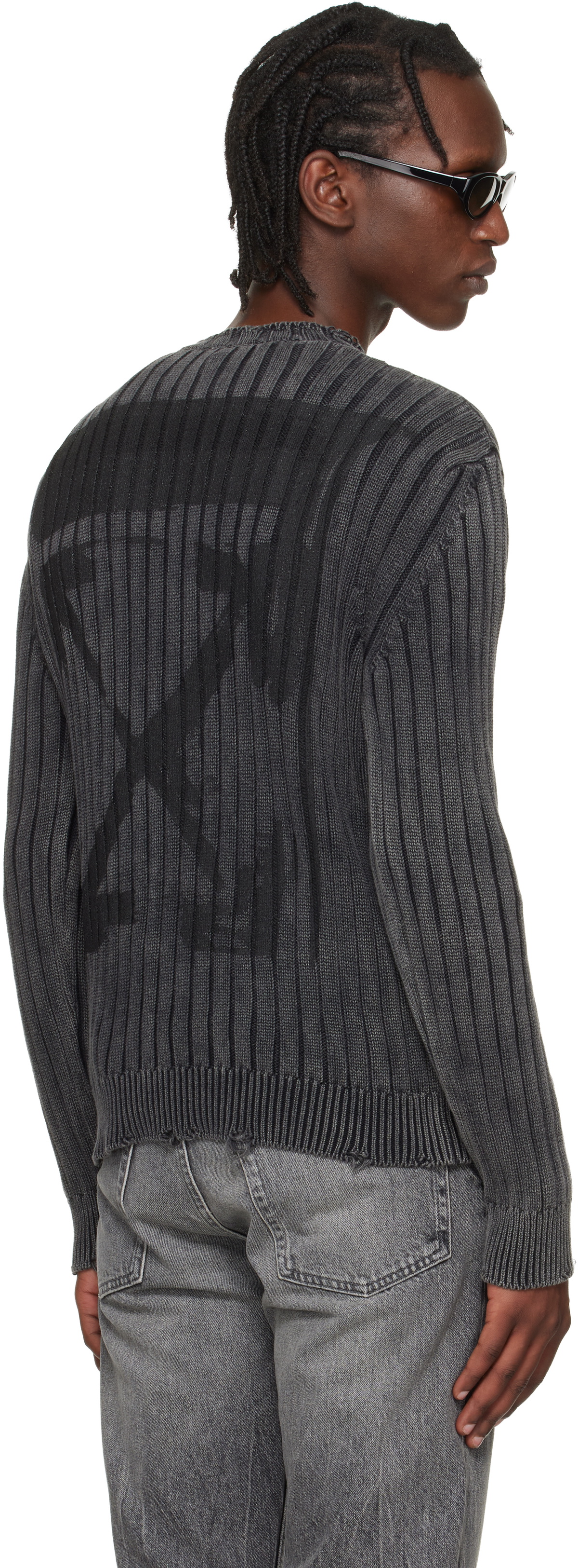 Off-White Gray Ink Arrow Rib Knit Crewneck Sweater
