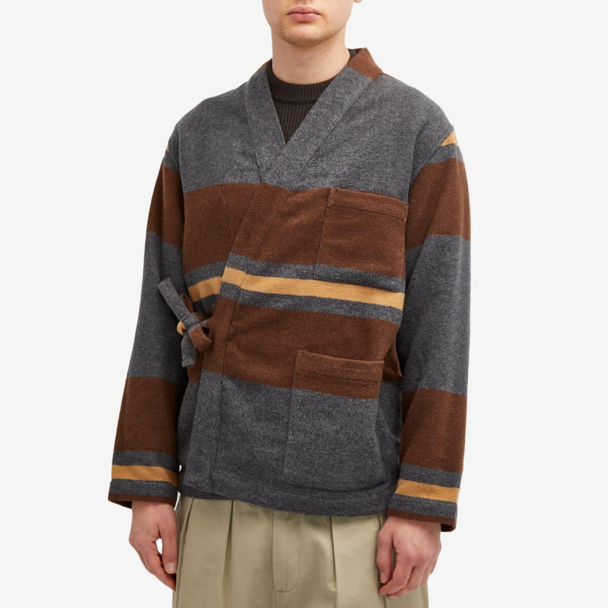 Universal Works Men's Blanket Wool Kyoto Work Jacket in Charcoal Stripe