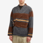 Universal Works Men's Blanket Wool Kyoto Work Jacket in Charcoal Stripe