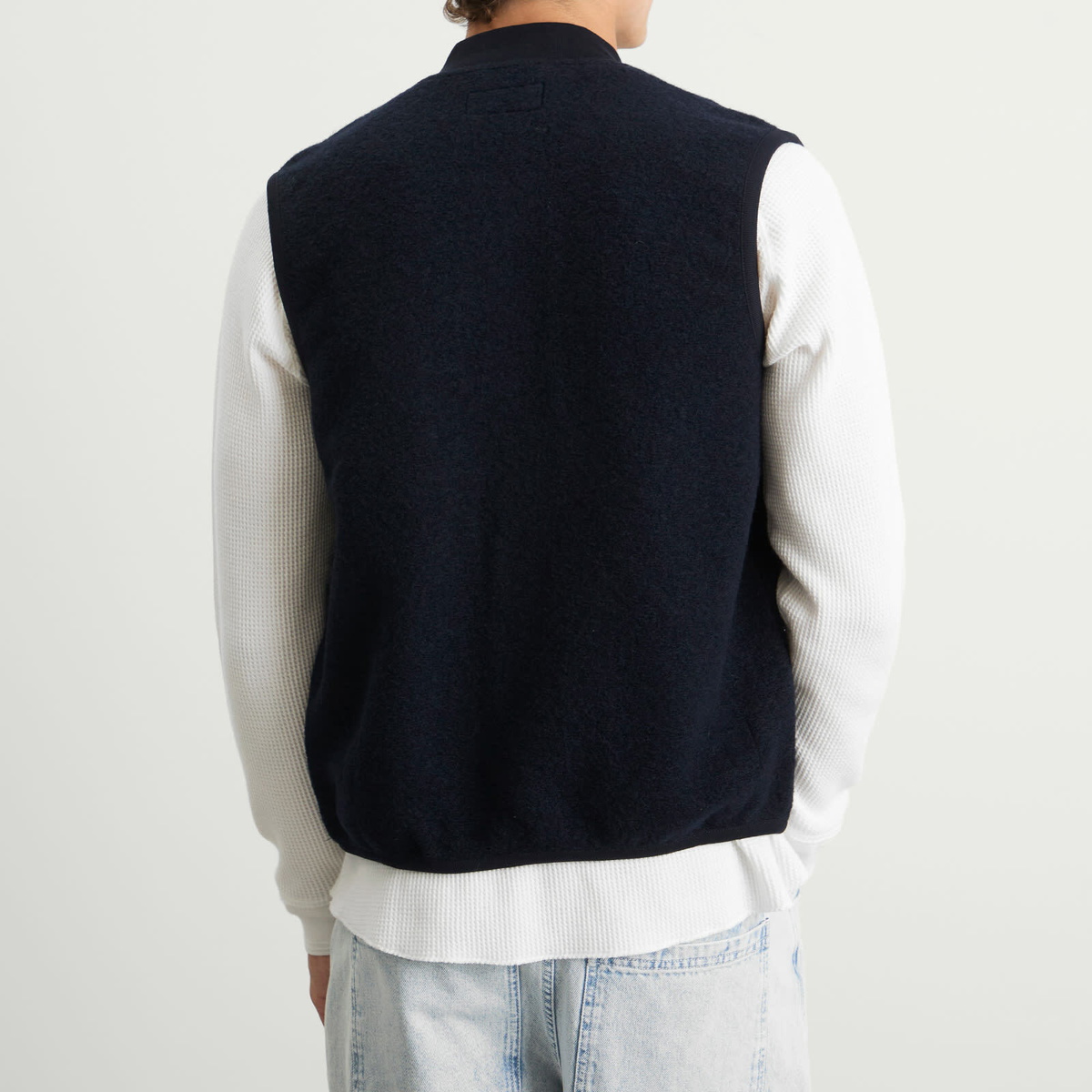 Universal Works Men's Wool Fleece Zip Waistcoat in Navy
