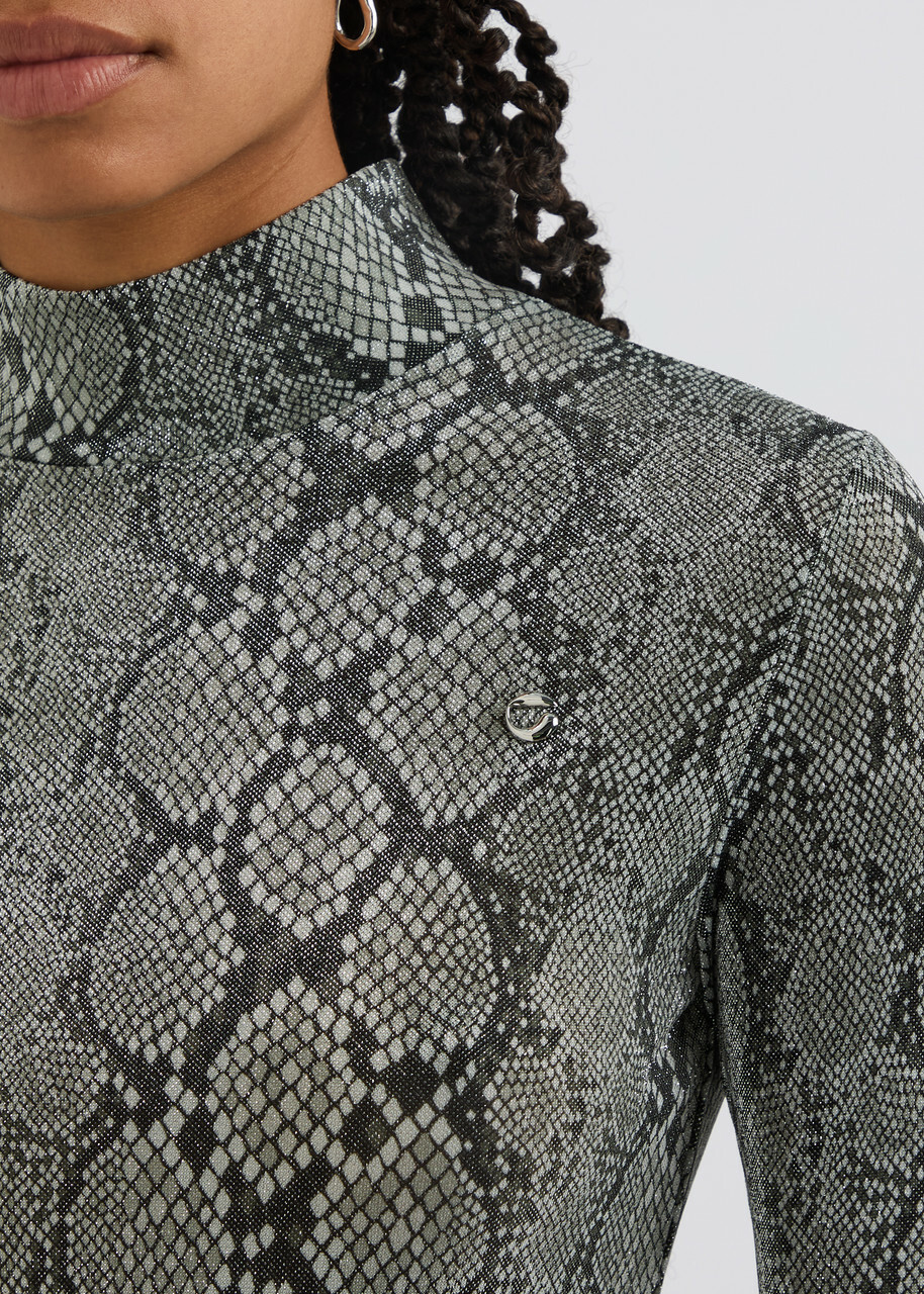 Coperni Python-print Metallic-jersey top Grey