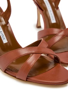 Manolo Blahnik Callasli 90 Leather Slingback Sandals Brown