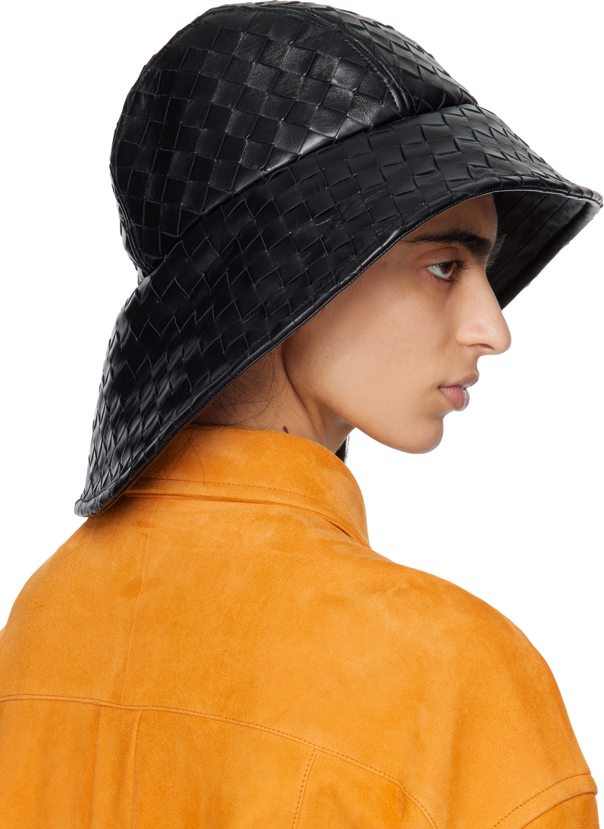 Bottega Veneta Black Intrecciato Leather Beach Hat
