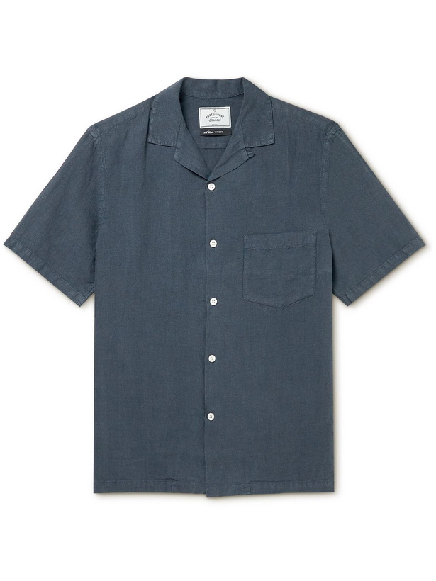 Photo: Portuguese Flannel - Convertible-Collar Linen Shirt - Blue