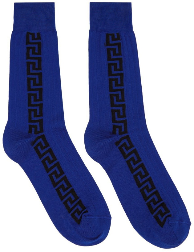 Photo: Versace Blue & Black Jacquard Greca Socks