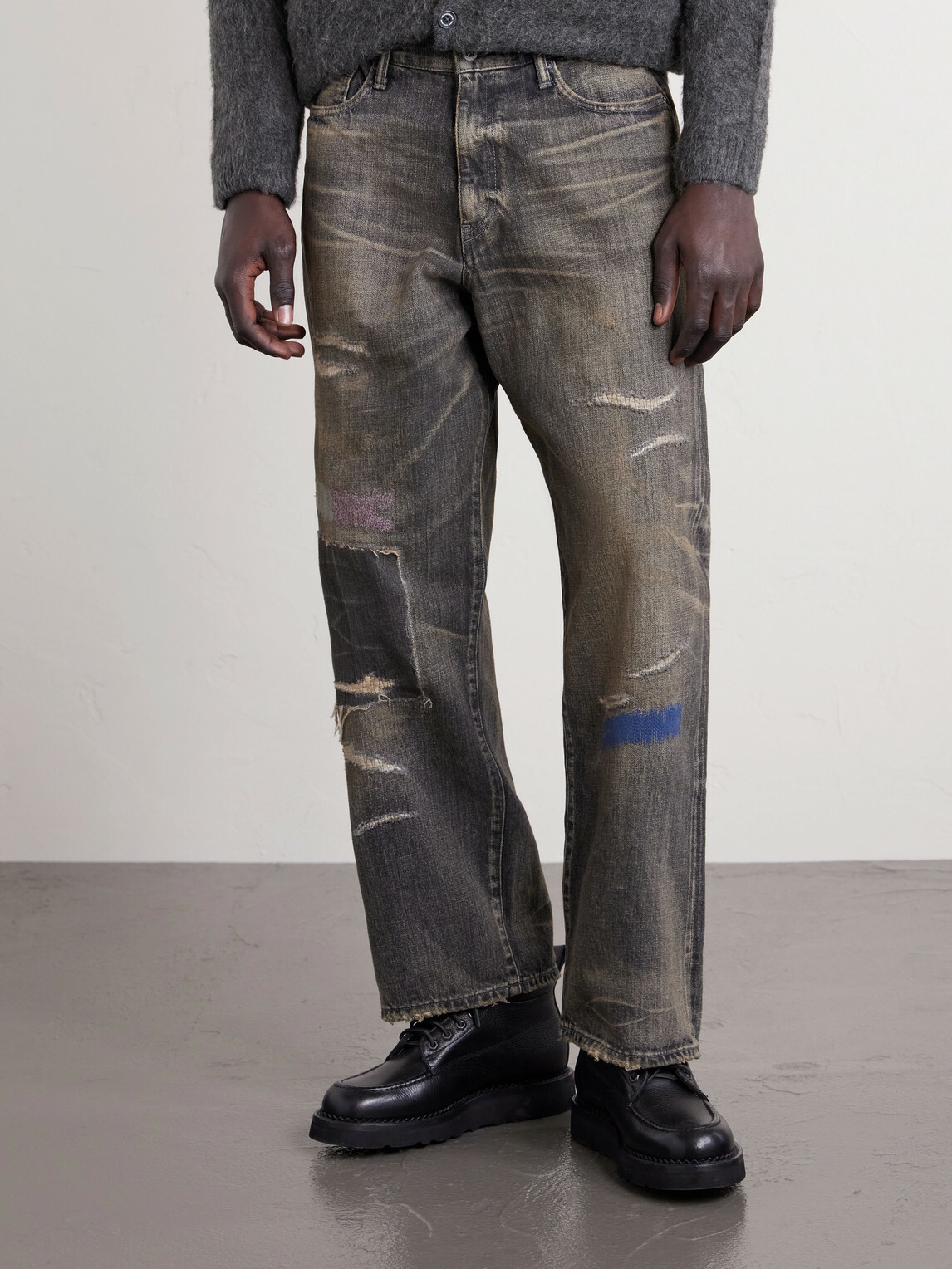 Neighborhood - Savage Distressed Wide-Leg Jeans - Black