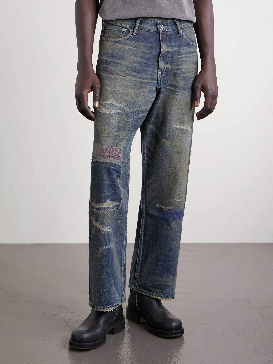 Neighborhood - Savage Distressed Wide-Leg Jeans - Blue