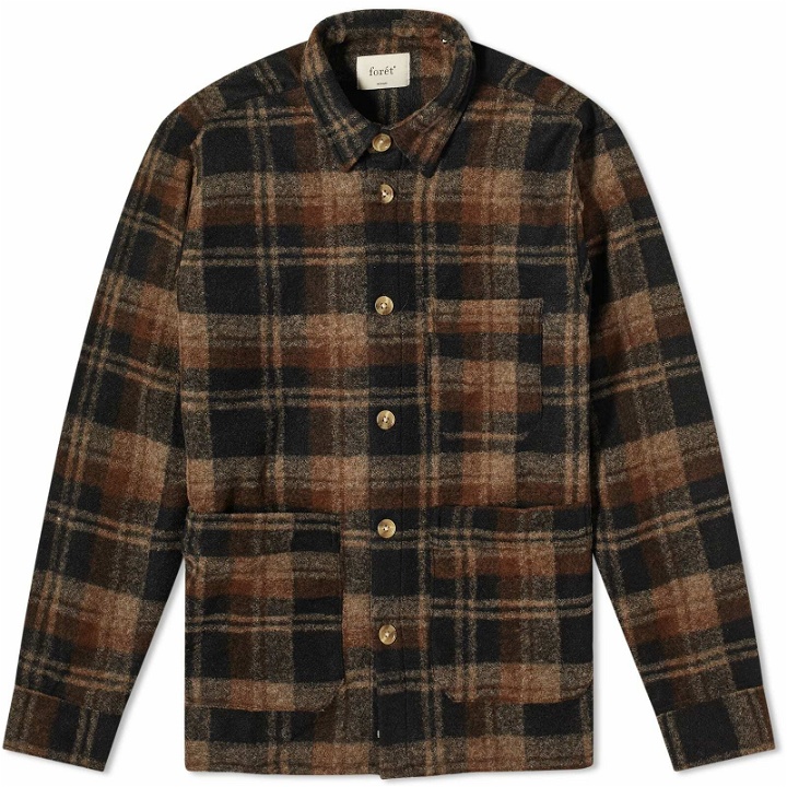 Photo: Foret Men's Ivy Wool Overshirt in Brown Check